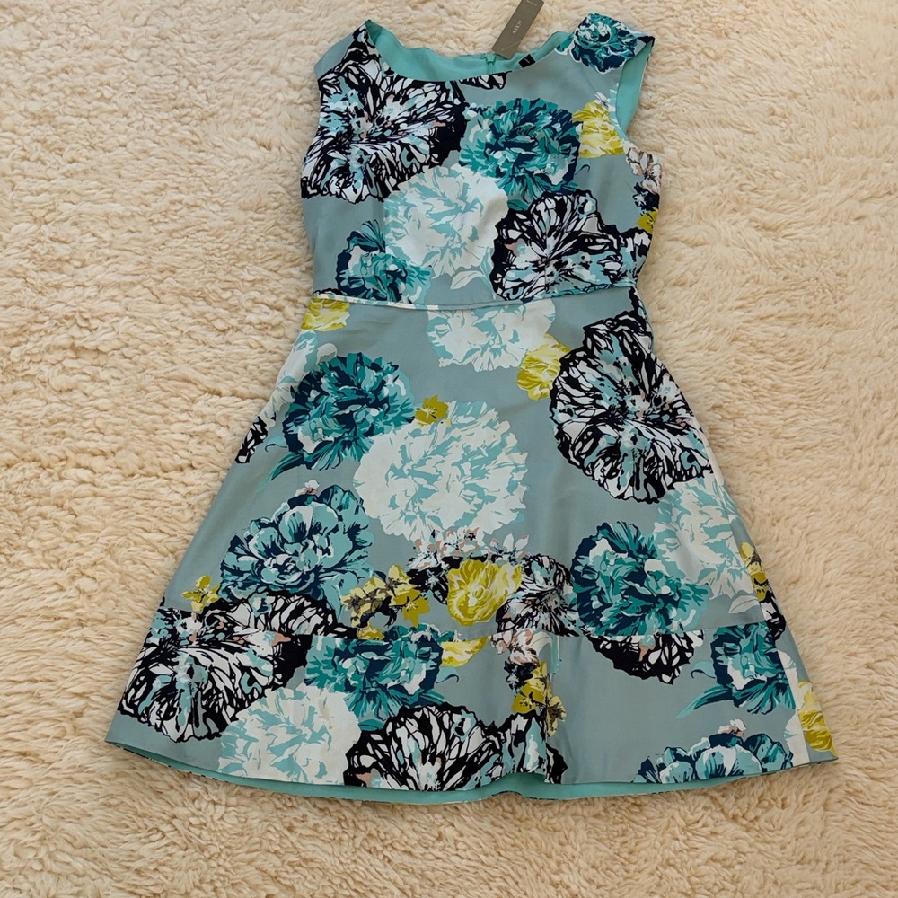 J. Crew Floral Aqua Fit-and-Flare Dress